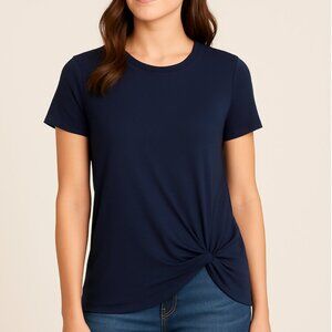 NWT Philosophy Women's Navy Blue Knotted Short Sleeve Crewneck Top, size Large